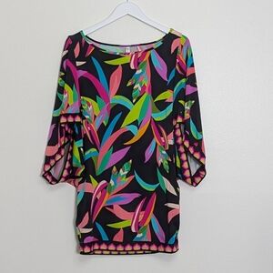 Trina Turk Cover Up Dress Small Black Birds Of Paradise Tunic